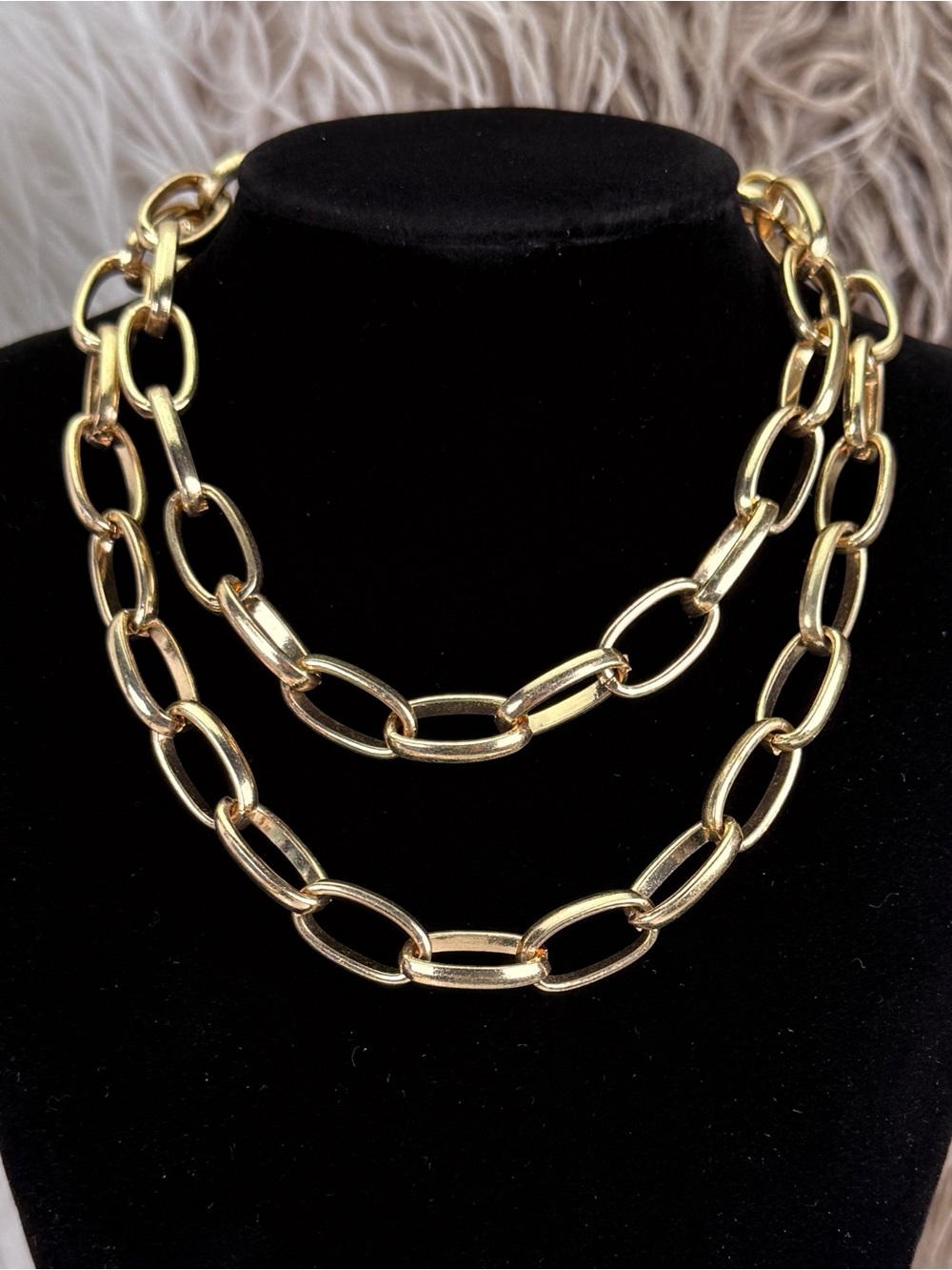 Vintage Aged Goldtone Link Long Chain Necklace